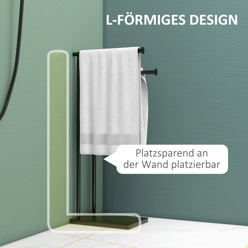 HOMCOM Wolnostojący wieszak na ręczniki z 2 drążkami, czarny, 35,5x20x78 cm