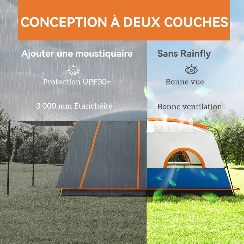 Outsunny Tente de camping familiale 4-5 personnes, tente tunnel imperméable, portes + fenêtres, 4,3 x 3 x 1,95 m, bleu