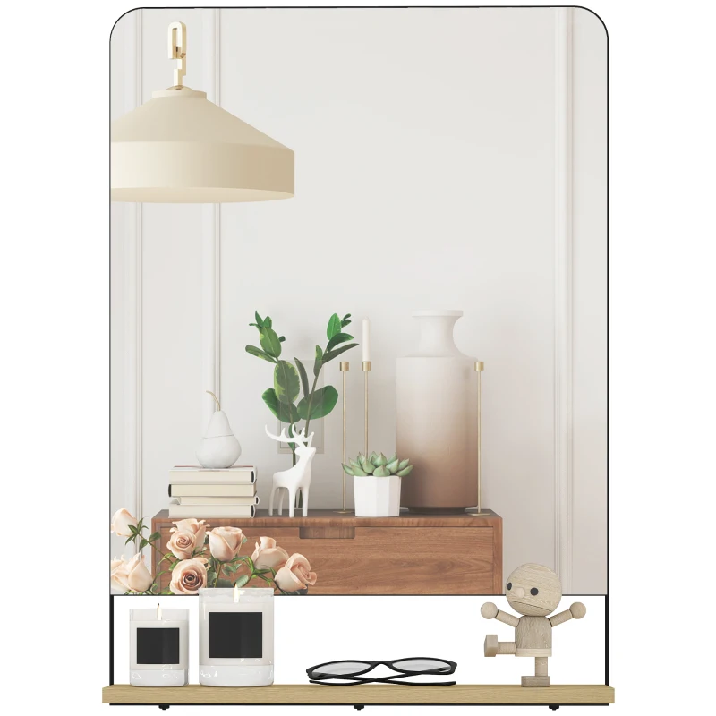 HOMCOM Wall Mirror with Wood Shelf - Black