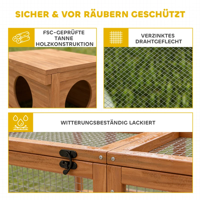 PawHut Freilaufgehege Kaninchenstall aus Holz mit 2 Türen Unterschlupfhaus für 2-4 Zwergkaninchen 180,4 x 150 x 48 cm Orange
