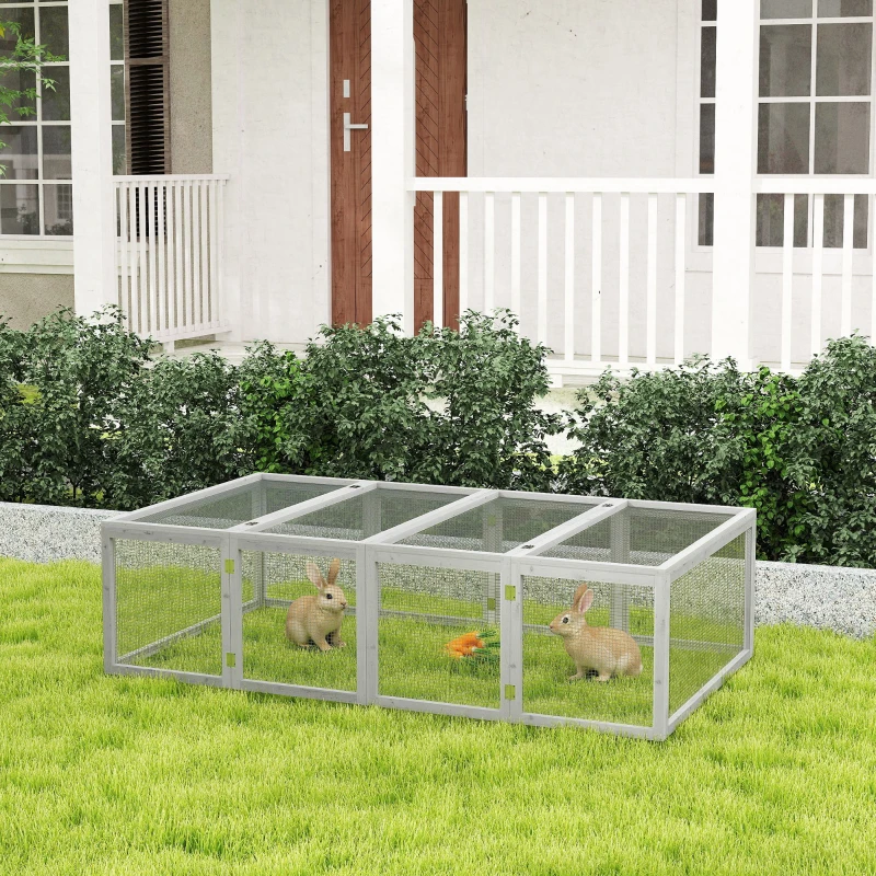 PawHut Clapier cage à lapins extérieur intérieur 2 portes supérieures 181L x 100l x 48H cm bois massif gris