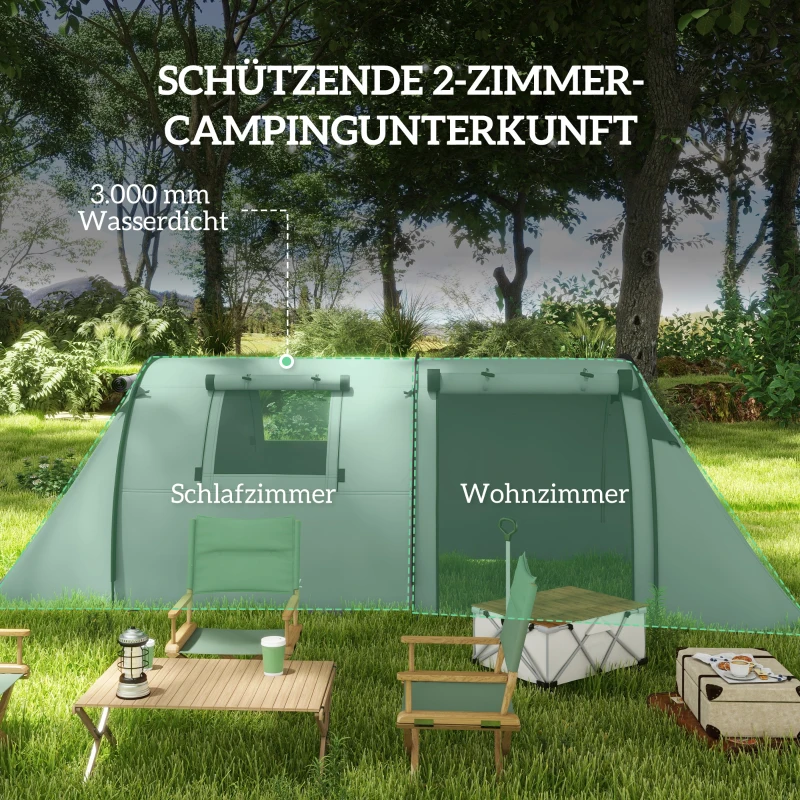 Outsunny Campingzelt für 3-4 Personen stabil wasserdicht Familienzelt mit Schlafzimmer Wohnzimmer 3000mm Wassersäule Grau