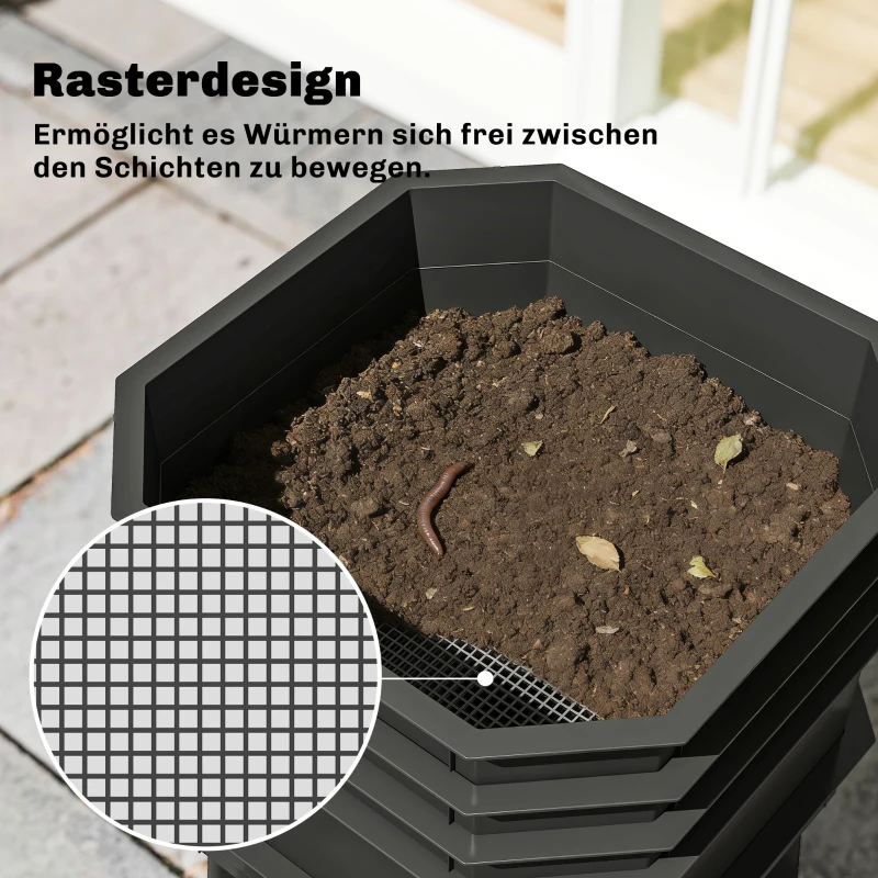 Outsunny Komposter 28 Liter, 39 x 39 x 51,5 cm Schnellkomposter mit Tabletts wetterfest Thermokomposter Dunkelgrau