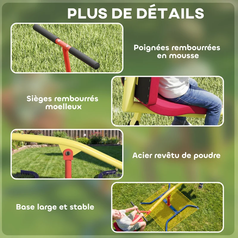 AIYAPLAY Balançoire à bascule pour enfant 3 à 12 ans, trébuchet rotatif 360°, sièges rembourrés avec dossiers, multicolore