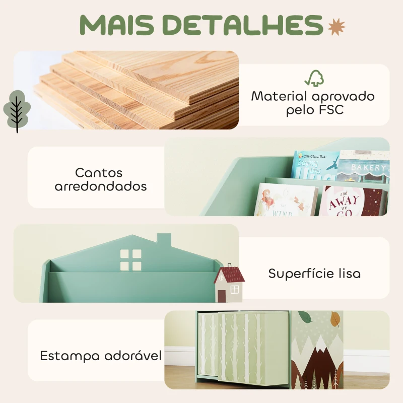 AIYAPLAY Estante Infantil para Brinquedos com Gavetas de Tecido Prateleiras Abertas Design de Ursinhos Organizador de Brinquedos Verde