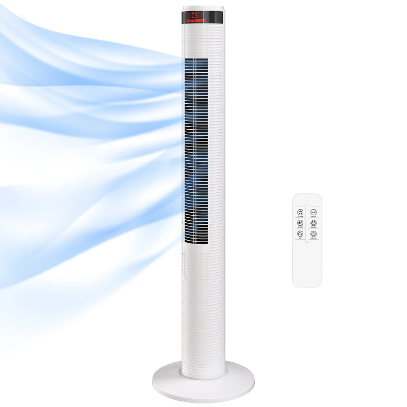 HOMCOM Oscillating Tower Fan Remote Control 3 Speed Modes Cooling Machine White