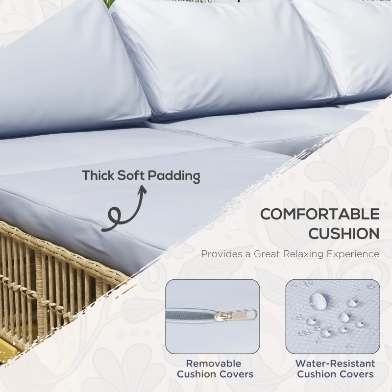 Outsunny Zestaw Mebli ogrodowych, 5-częściowy, z poduszkami do siedzenia, Syntetyczny rattan, rama ze stali nierdzewnej, Szary