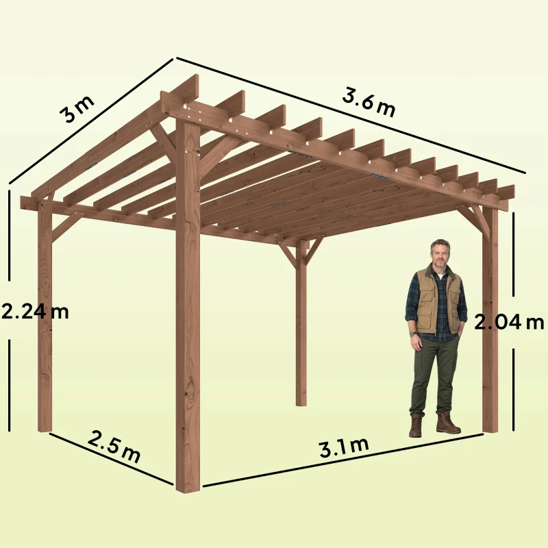 Outsunny 3.6 x 3 m Wooden Pergola Kit, Garden Pergola Gazebo Grape Trellis with Triangle Supports, Maple Wood-effect