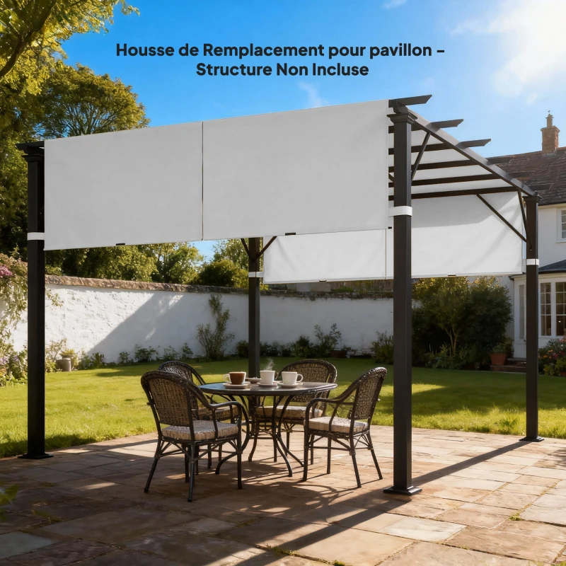 Outsunny Lot de 2 toiles de rechange pergola rétractable 4,9 x 1,2 m pour pergola de 3 x 3 m polyester protection UV gris clair