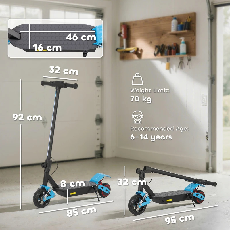 AIYAPLAY Foldable Kids Electric Scooter with LCD Display, Dual Shock Absorption, Up to 15 KM/H, Max Range 6 KM for Age 6-14, Blue