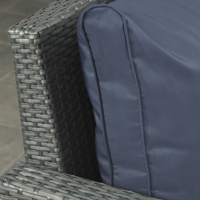 Outsunny Six-piece Outdoor Rattan Dining Set, Outdoor Sofa Set with Reclining Armchairs and Mental Frame, Blue