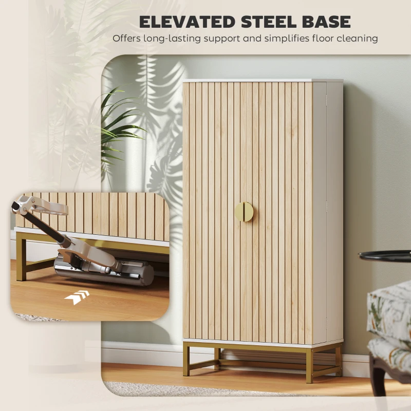 HOMCOM 119.5 cm Kitchen Cupboard, Freestanding Kitchen Cabinet with Double Doors, 5 Tiers, 12 Spice Racks, White