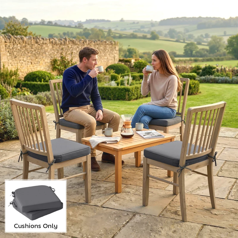 Outsunny Outdoor Chair Seat Cushions Set of 2, Garden Chair Cushions with 7cm Thick Foam & Ties, Dark Grey