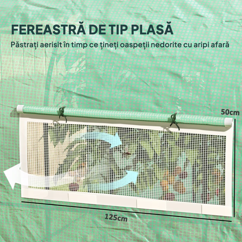 Outsunny Seră tip tunel pentru grădină 3x3x2 m din oțel și PE anti-UV cu uși rulabile și ferestre, verde