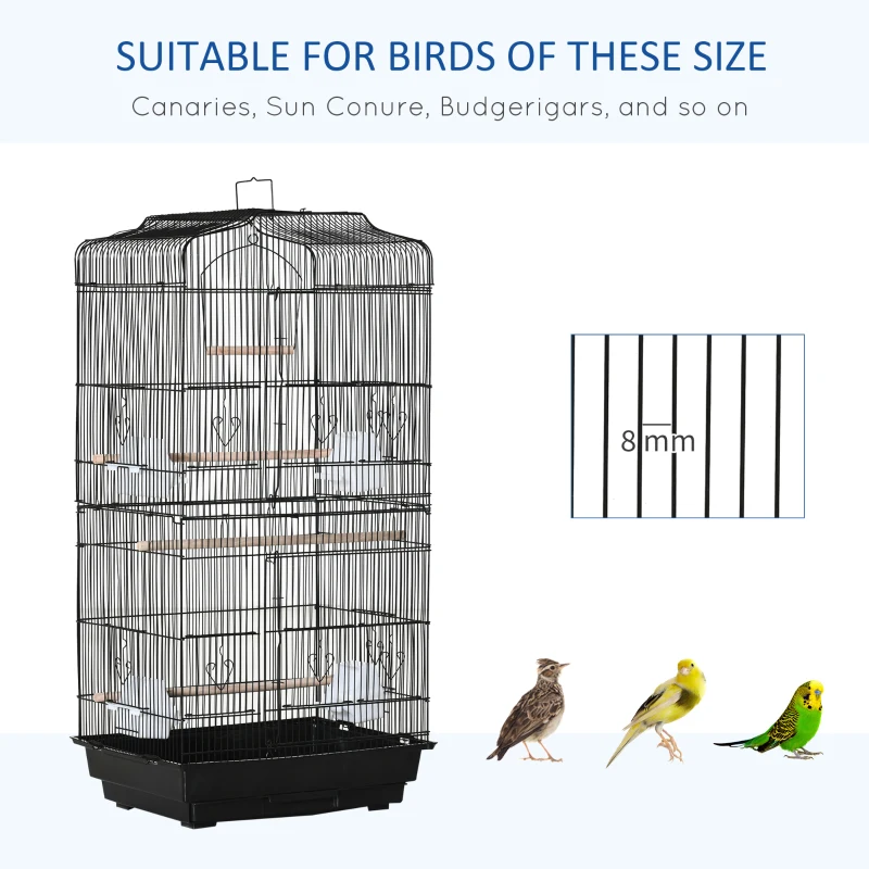 PawHut Large Metal Bird Cage with Stand, Perches, Food Bowls, Swing, for Budgies, Parakeets, Black