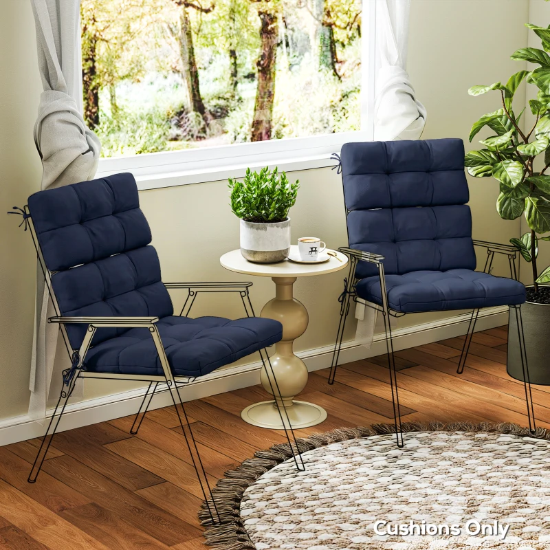 Outsunny 2-Piece Seat Cushion Replacement with Backrest, Garden Patio Chair Cushions Set with Ties, Dark Blue