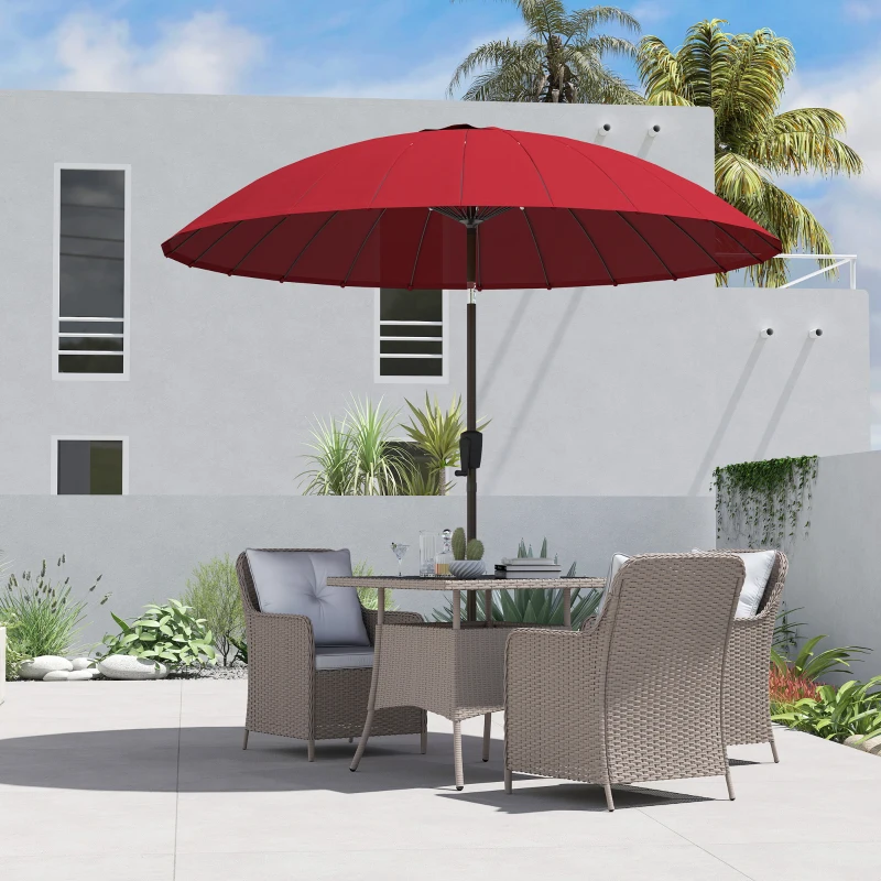 Outsunny Garden Parasol Straight Tilting Round Umbrella with 24 Fiberglass Ribs Crank Aluminum Fiberglass Polyester 260 cm Diameter Red