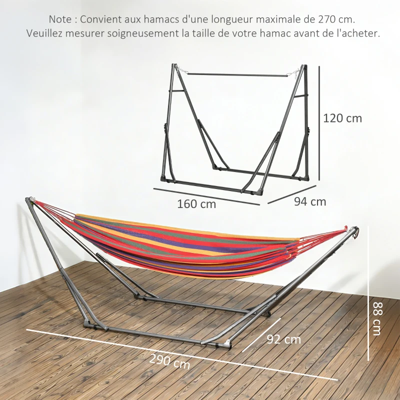 Outsunny Support de Hamac Pliable, Cadre de Hamac Portable 2-en-1 Réglable avec Sac de Transport et Structure en Acier, Noir