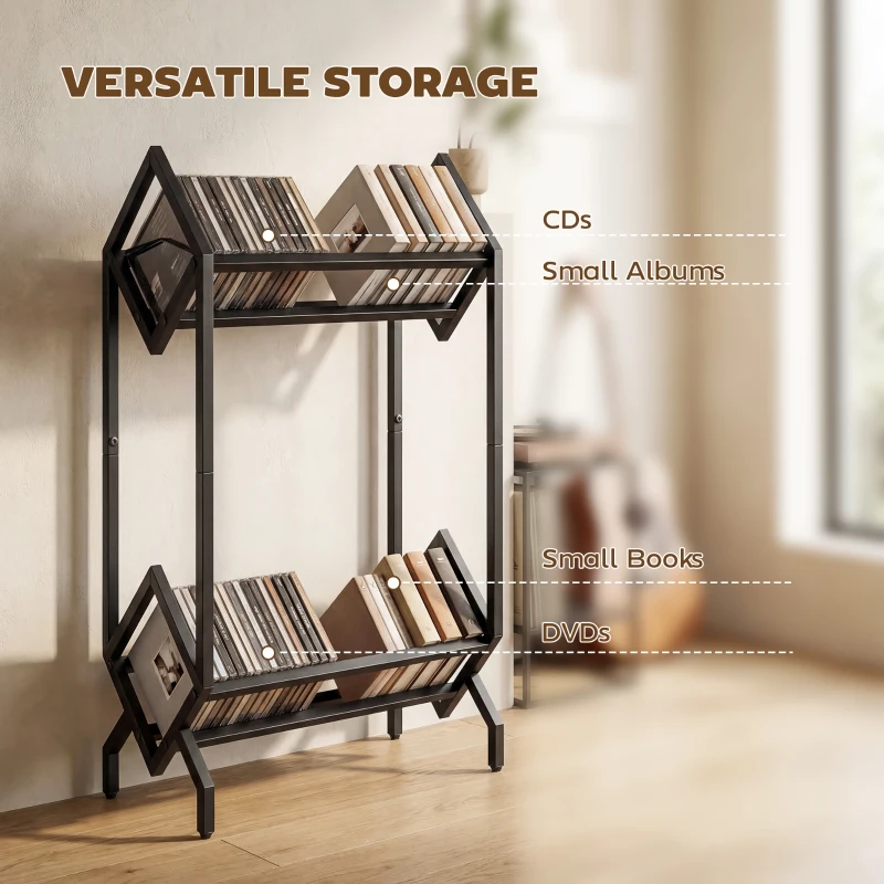 HOMCOM 50 CD Storage Rack, 2-Tier Metal CD Storage Unit, Free Standing, Easy to Assemble, Black