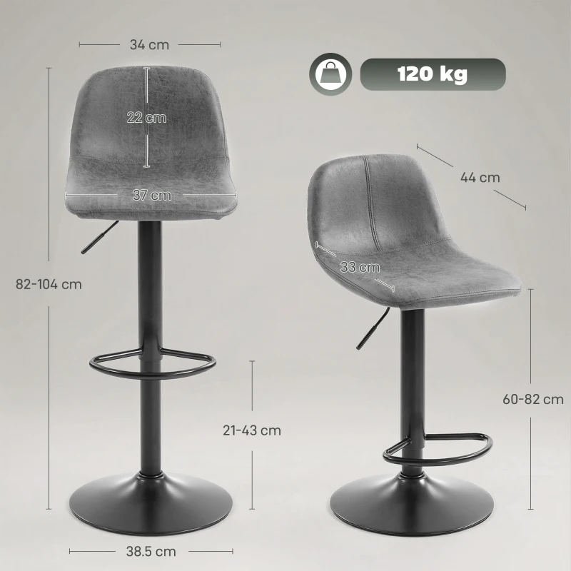 HOMCOM Bar Stools Set of 2, Modern Swivel Barstools with Footrest for Kitchen Island and Dining Room, Grey