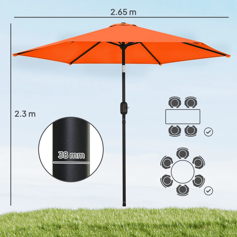 Outsunny 2.6 m Garden Parasol Umbrella with Aluminium Pole, Outdoor Patio Umbrella with Tilt and Crank, Vent, Orange