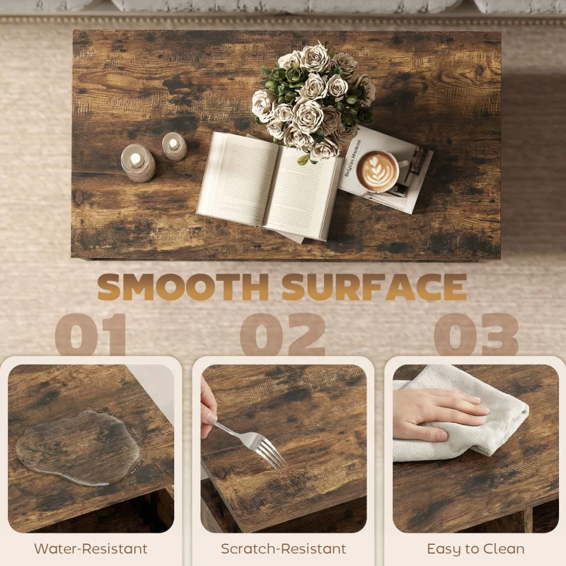 HOMCOM Lift Top Coffee Table with Hidden Storage Living Room Table Metal Legs 75 cm Rustic Brown