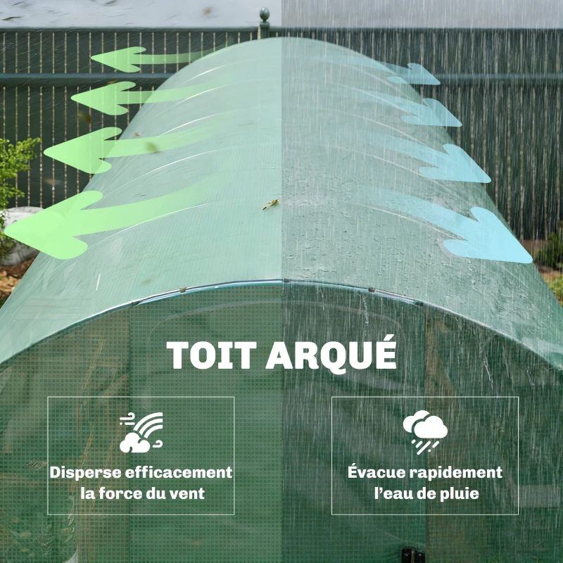 Outsunny Serre tunnel de jardin 18m², serre de jardin tunnel avec portes et 12 fenêtres avec moustiquaires, 295x597x200cm, vert
