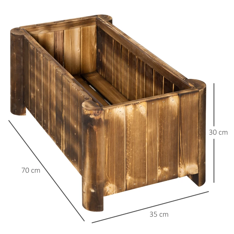 Outsunny Planter on Legs Flower Box dim. 70L x 35l x 30H cm Half-log Legs Slatted Pine Wood-look Body Carbonization-treated