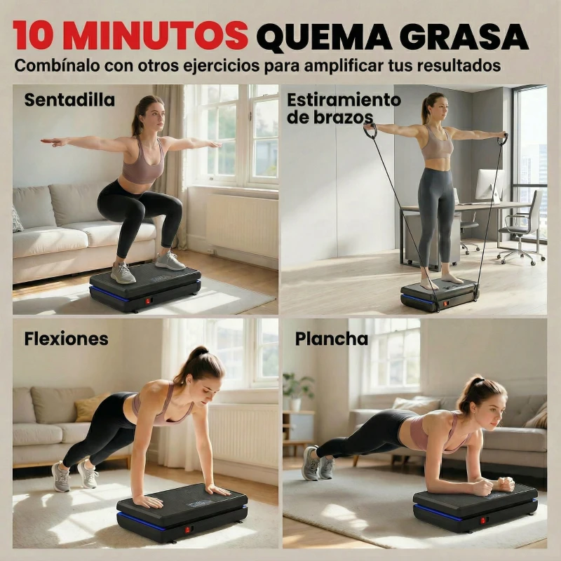 SPORTNOW Plataforma Vibratoria con 120 Velocidades 5 Programas Pantalla LED Luz Mando a Distancia 2 Bandas Elásticas Negro