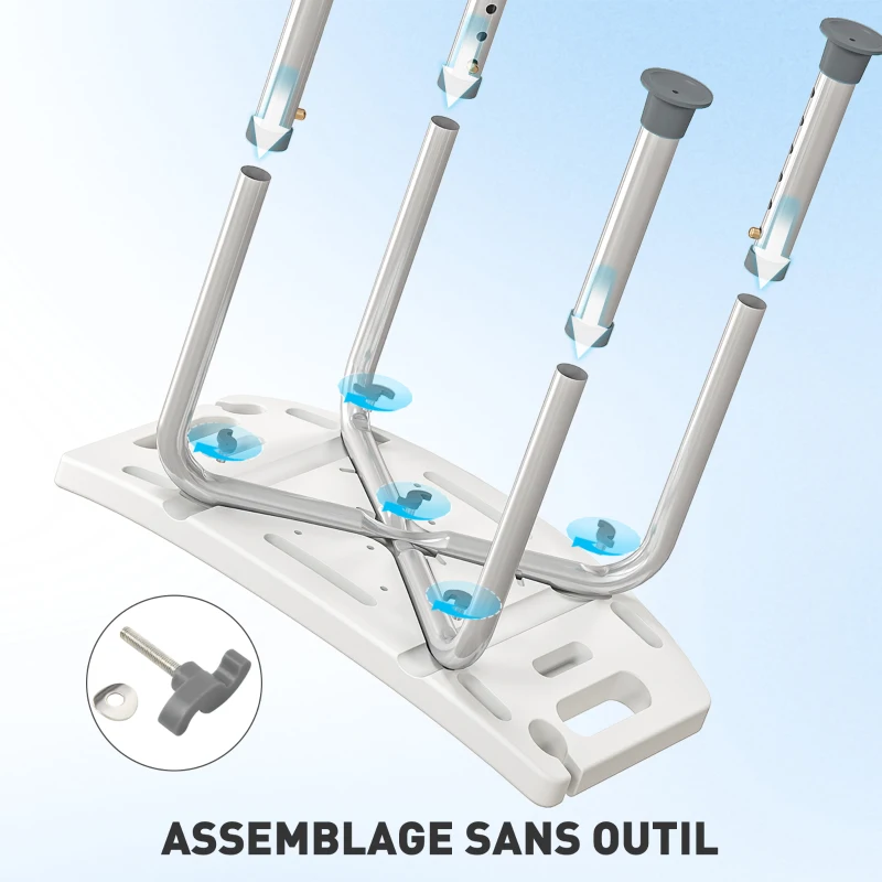 HOMCOM Siège de Douche réglable en Hauteur Tabouret de Douche Ergonomique Pieds antidérapants Charge Max. 135 Kg alu HDPE Blanc Bleu