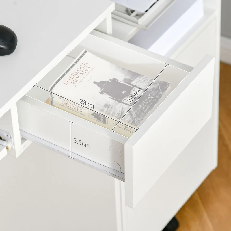 HOMCOM Büroschreibtisch, 80x45x75 cm platzsparender Schreibtisch mit Tastaturauszug, Schubfach für Dokumente, Weiß