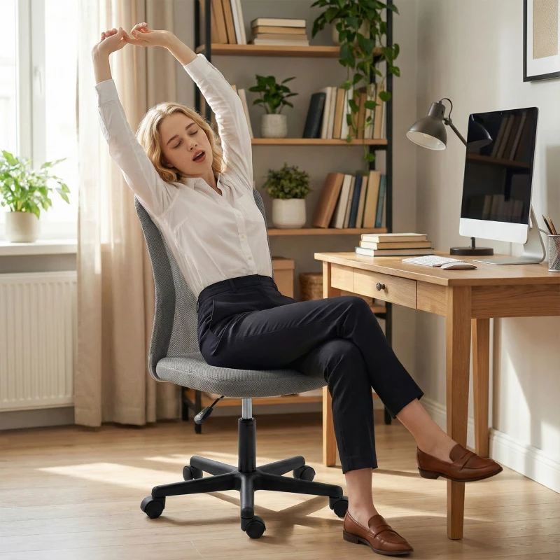 Vinsetto Computer Desk Chair, Mesh Office Chair with Adjustable Height and Swivel Wheels, Armless Study Chair, Grey