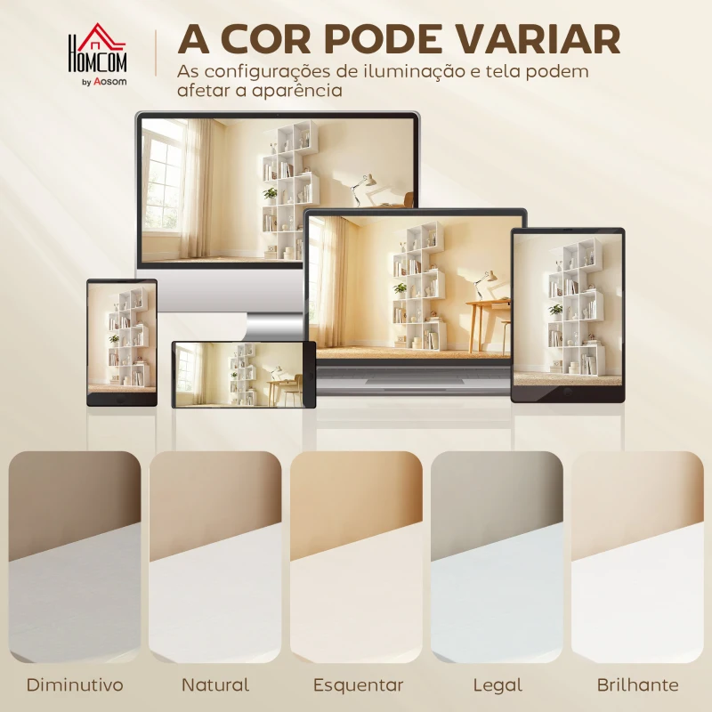 HOMCOM Estante de 5 Níveis Estante de Livros Estreita Estante em Forma de S 80x24x200 cm Branco com Efeito Madeira