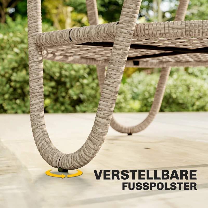 Outsunny Beistelltisch aus Polyrattan 2-stöckiger Kaffeetisch mit Ablage Glasplatte verstellbaren Füßen 65 x 65 x 50 cm Gelb