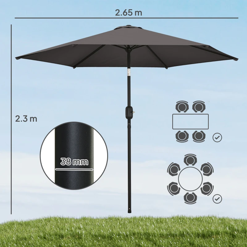 Outsunny 2.6 m Garden Parasol Umbrella with Aluminium Pole, Outdoor Patio Umbrella with Tilt and Crank, Vent, Black