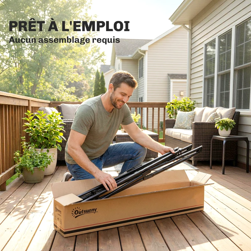 Outsunny Support de Hamac 290 cm, Cadre de Hamac en Acier Pliable, Portable et Réglable avec Sac de Transport, Noir