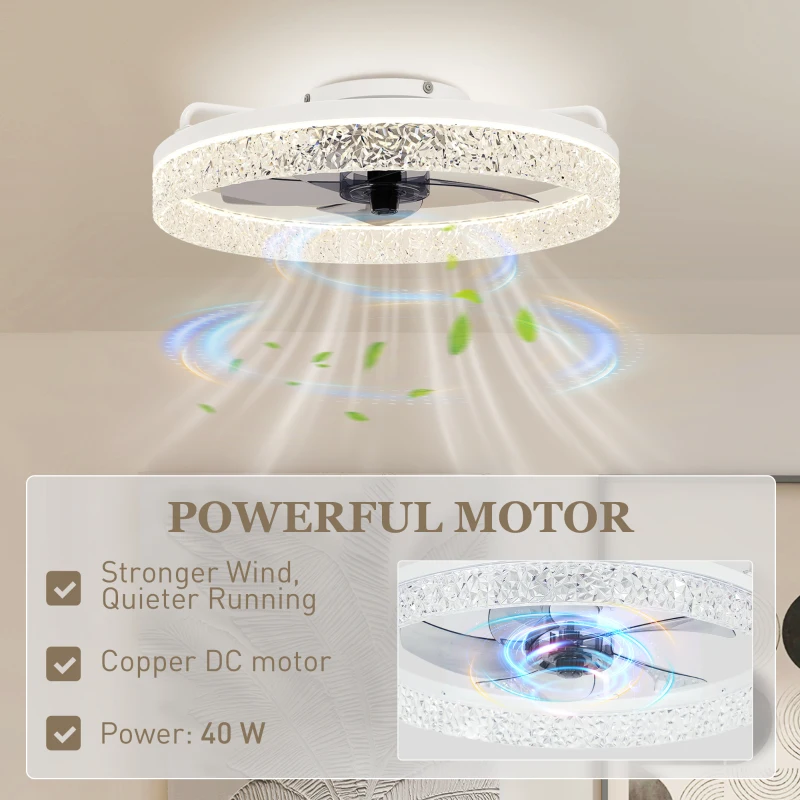 HOMCOM Ceiling Fan with Lights, Dimmable LED Mount Ceiling Fan Light with Remote App Control for Bedroom, White