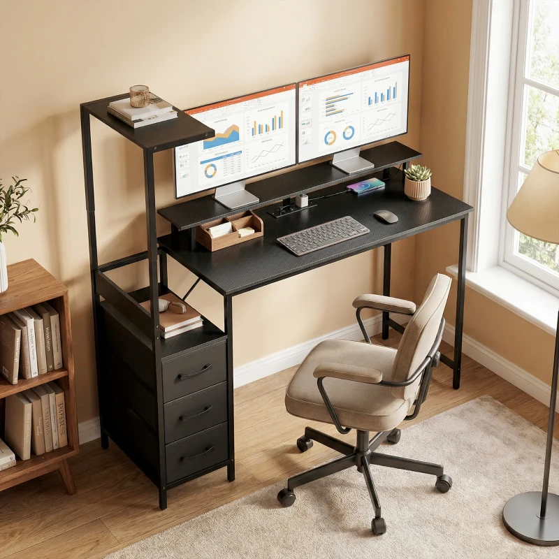 HOMCOM 147cm Gaming Desk with Charging Station and Monitor Stand, Computer Table for Home Office with RGB Lights, Black