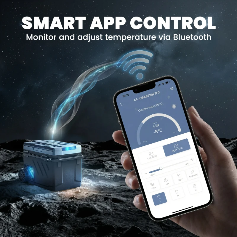 Outsunny 40L Compressor Car Fridge Freezer, Dual Zone Camping Refrigerator with App Control, Telescopic Handle, -20℃-20℃