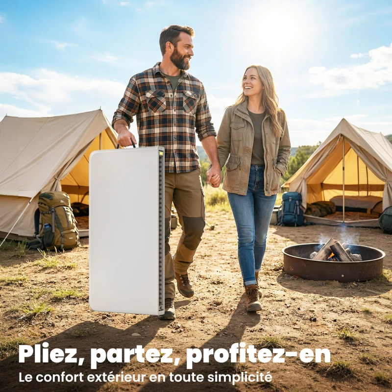 Outsunny Table pliante en HDPE, table de camping pliante carrée 86 x 86 x 74 cm, avec une poignée, hauteur réglable, blanc