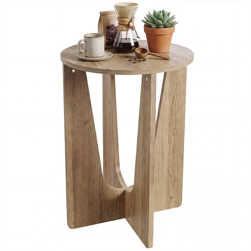 HOMCOM End Table Compact Round Side Table with Curved Legs in Coffee Wood Effect