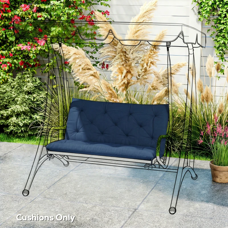 Outsunny 2 Seater Bench Pad, Garden Chair Cushion with Back and Ties for Indoor and Outdoor Use, 98 x 100 cm, Dark Blue