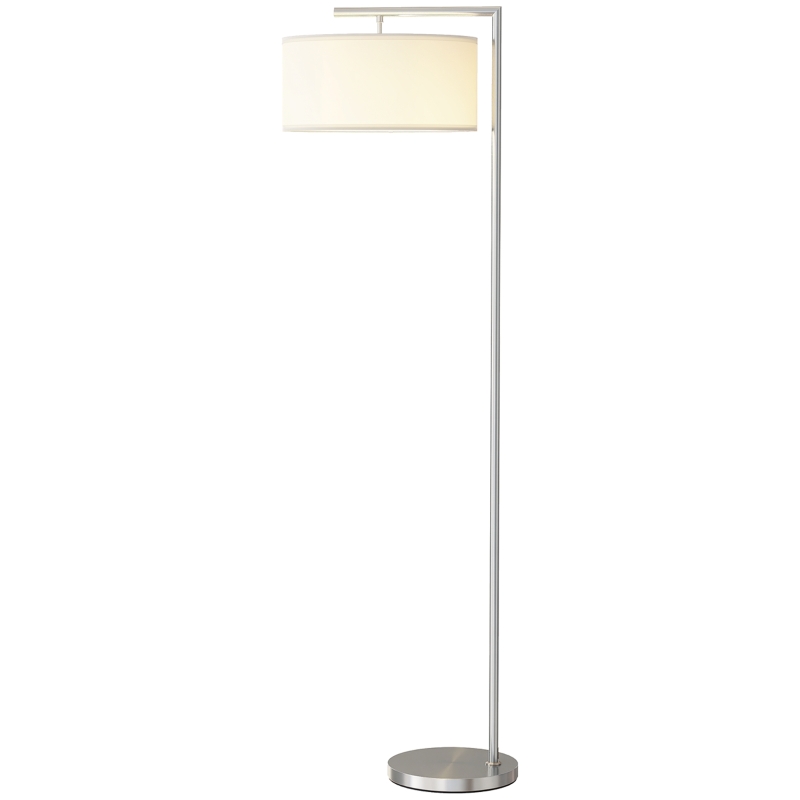 HOMCOM Floor Lamp, Modern Standing Lamp with Linen Lampshade, Round Base for Living Room, Bedroom, Dining Room, 153cm, Silver Tone