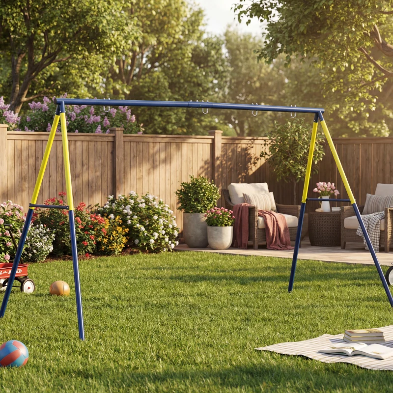 AIYAPLAY Balançoire portique pour enfant avec double balançoire cadre en acier, pour 3-8 ans, 260x160x178cm bleu