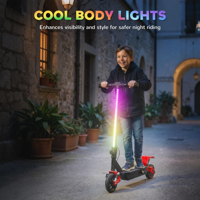 AIYAPLAY Foldable Kids Electric Scooter with LCD Display, Dual Shock Absorption, Up to 15 KM/H, Max Range 6 KM for Age 6-14, Red