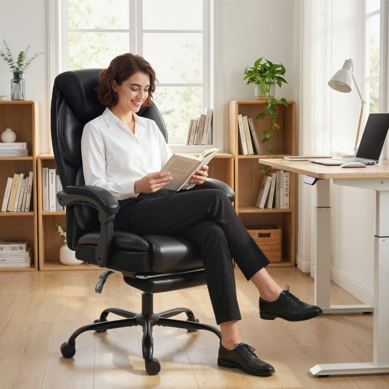 HOMCOM Adjustable Office Chair Reclining Computer Desk Chair with Footrest, Armrest, Casters, Black