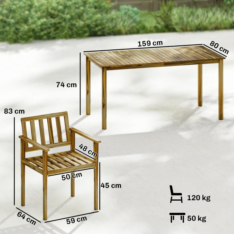 Outsunny Ensemble Repas de Jardin 5 Pièces, Table et Chaises pour 4 Personnes, Teck