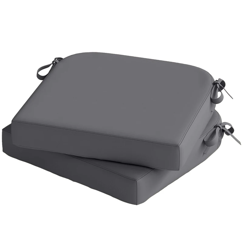 Outsunny Outdoor Chair Seat Cushions Set of 2, Garden Chair Cushions with 7cm Thick Foam & Ties, Dark Grey