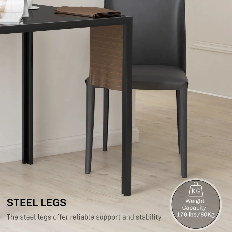 HOMCOM Modern Square Dining Table for 2-4 People, with Glass Top & Metal Legs, Black