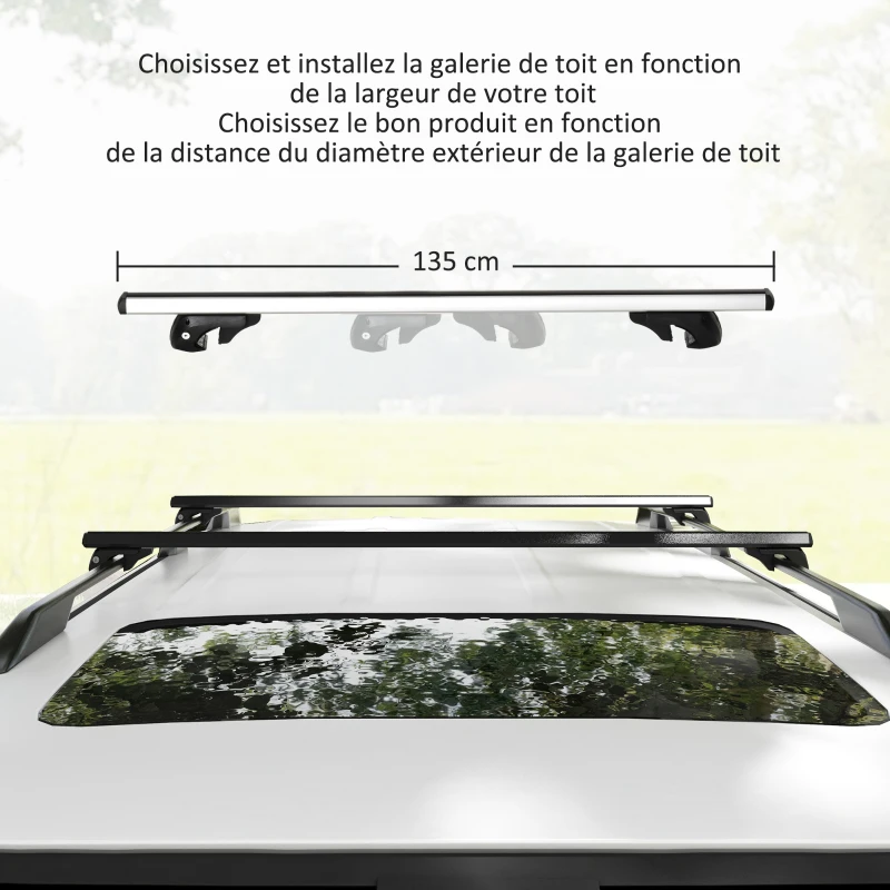 HOMCOM 135 cm Cross Car Roof Bars, Lockable Roof Rack 2 Keys Included, Aluminum Alloy, Compatible with Raised Side Rails up to 120 cm, Silver